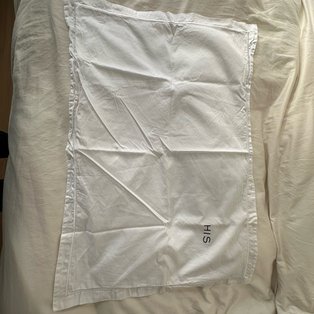 Hill House Home His & Hers Custom Embroidered Pillowcase Set - White & Navy